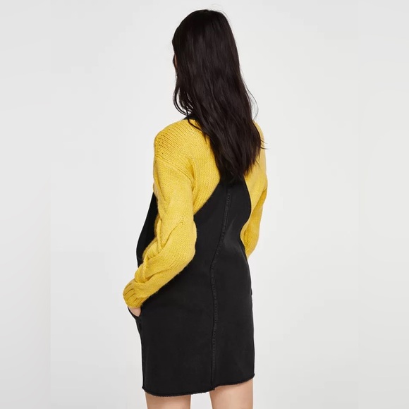 Mango Black Bib Overall Denim Mini Dress - Picture 2 of 8